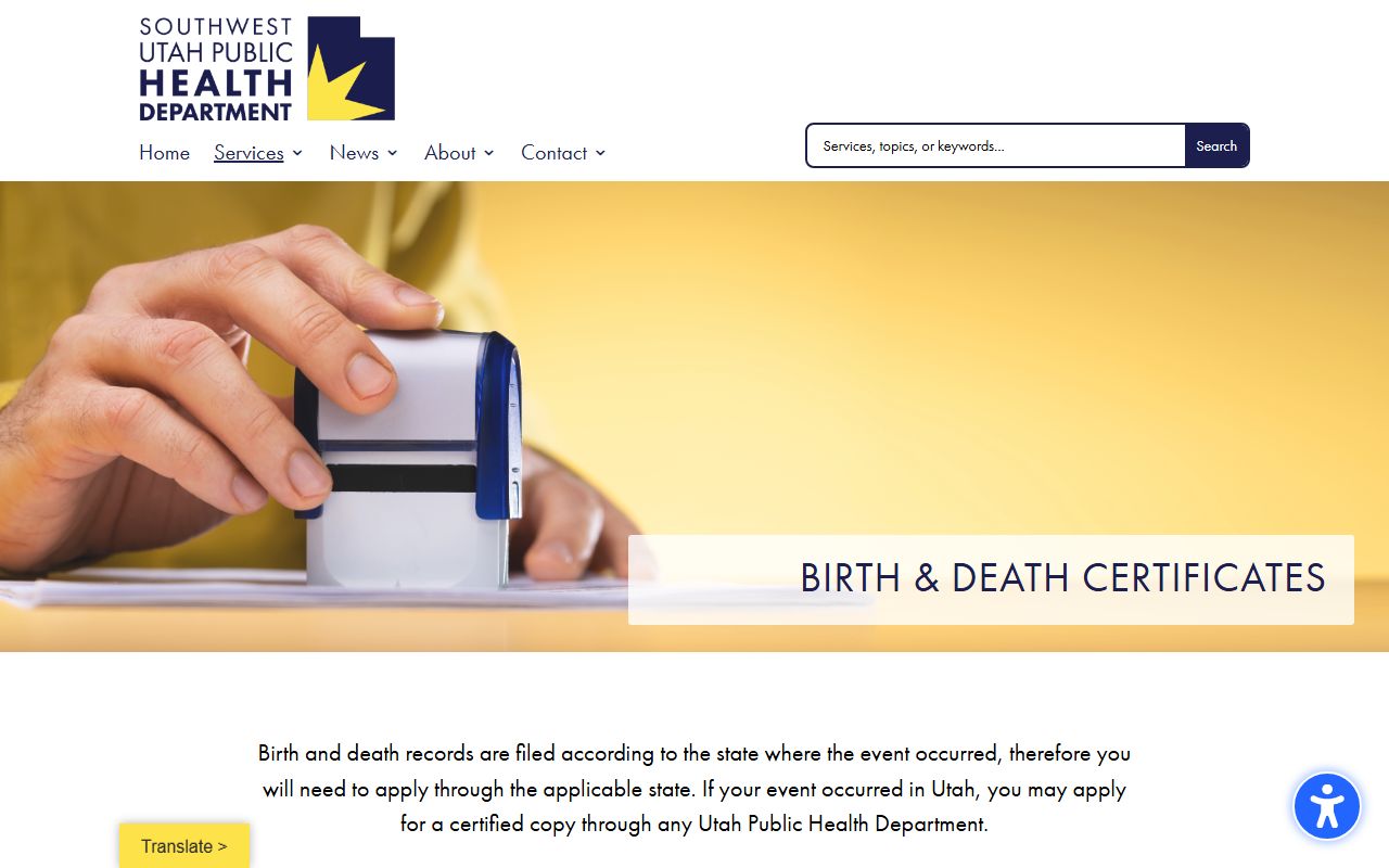 Cedar City birth records resource for Southwest Utah Public Health Department