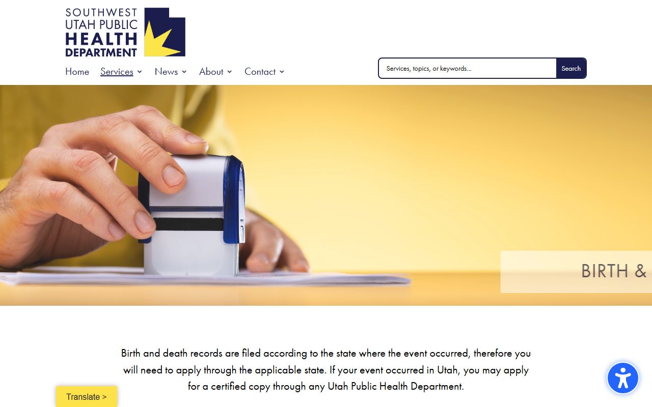 Washington birth records resource from Southwest Utah Public Health Department