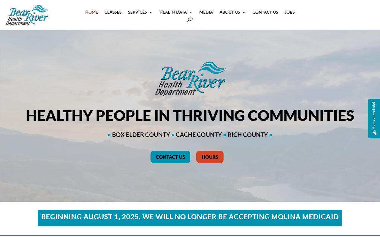 Bear River Health Department main page serving Box Elder County birth records