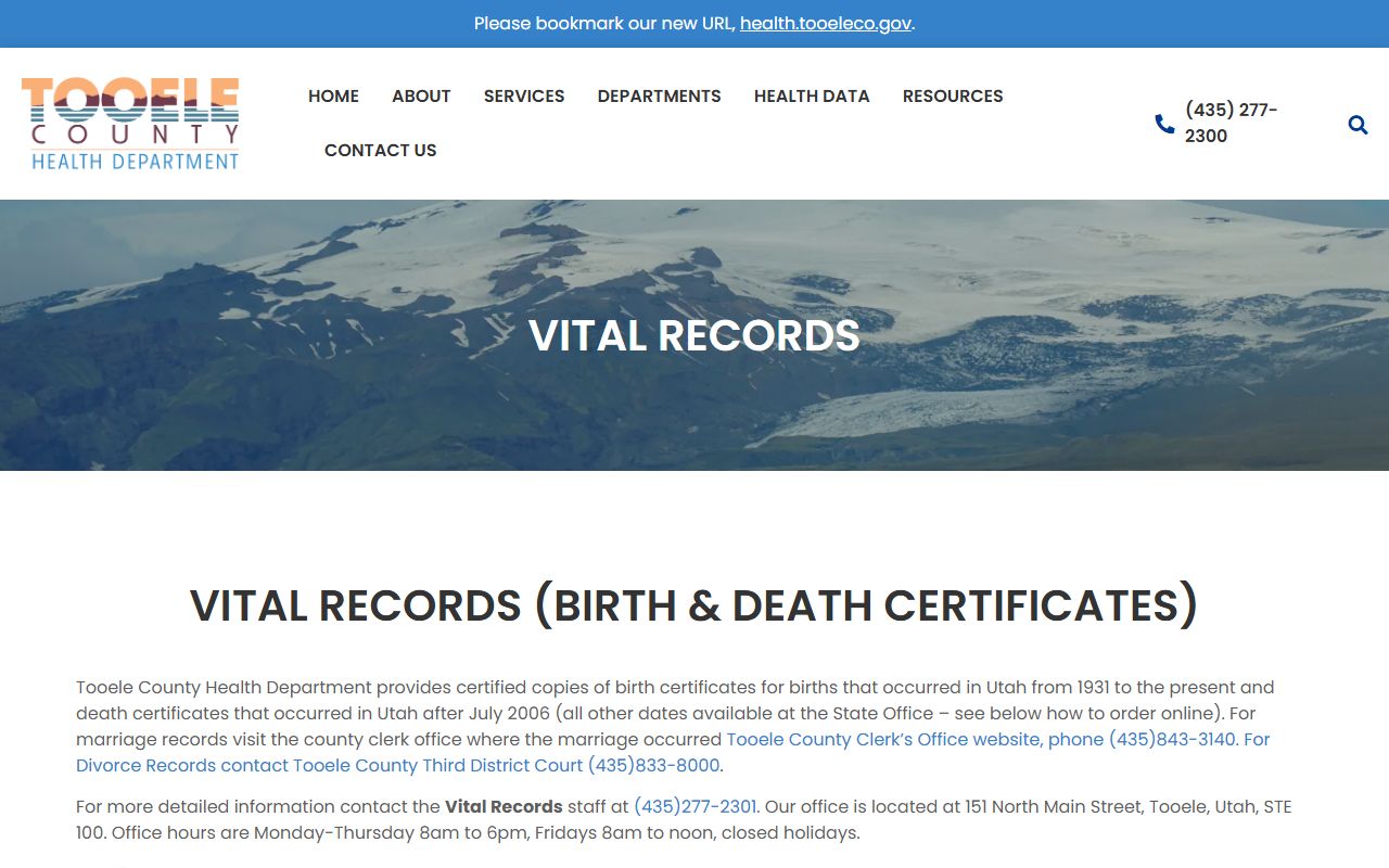 Tooele County Health Department vital records page for birth records