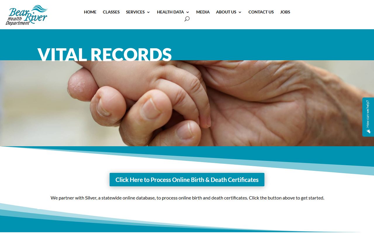 Bear River Health Department vital records page for Utah birth certificates